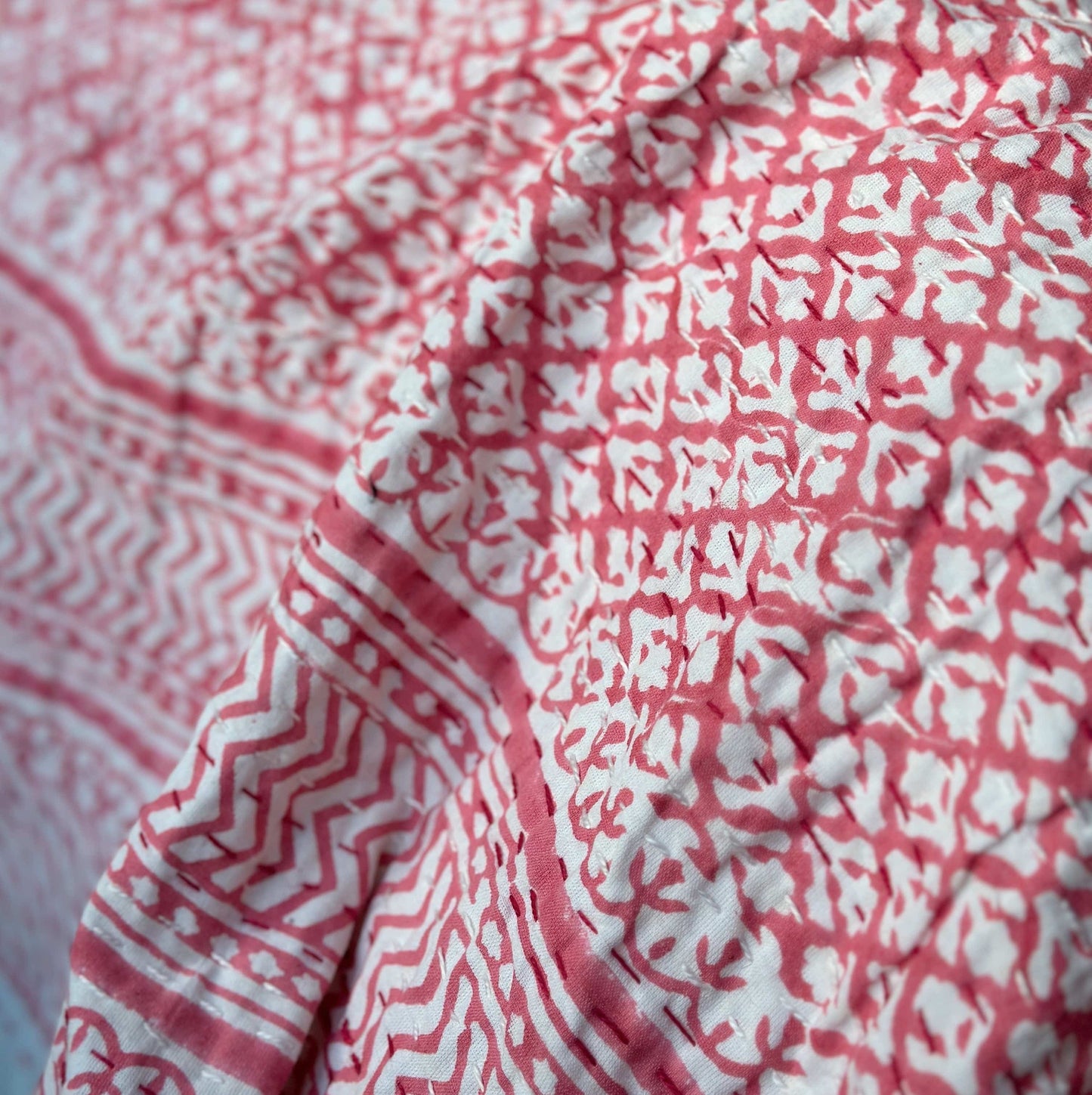 Kanthas & Kantha Quilts Kantha Quilt - Fuchsia Criss Cross 23630