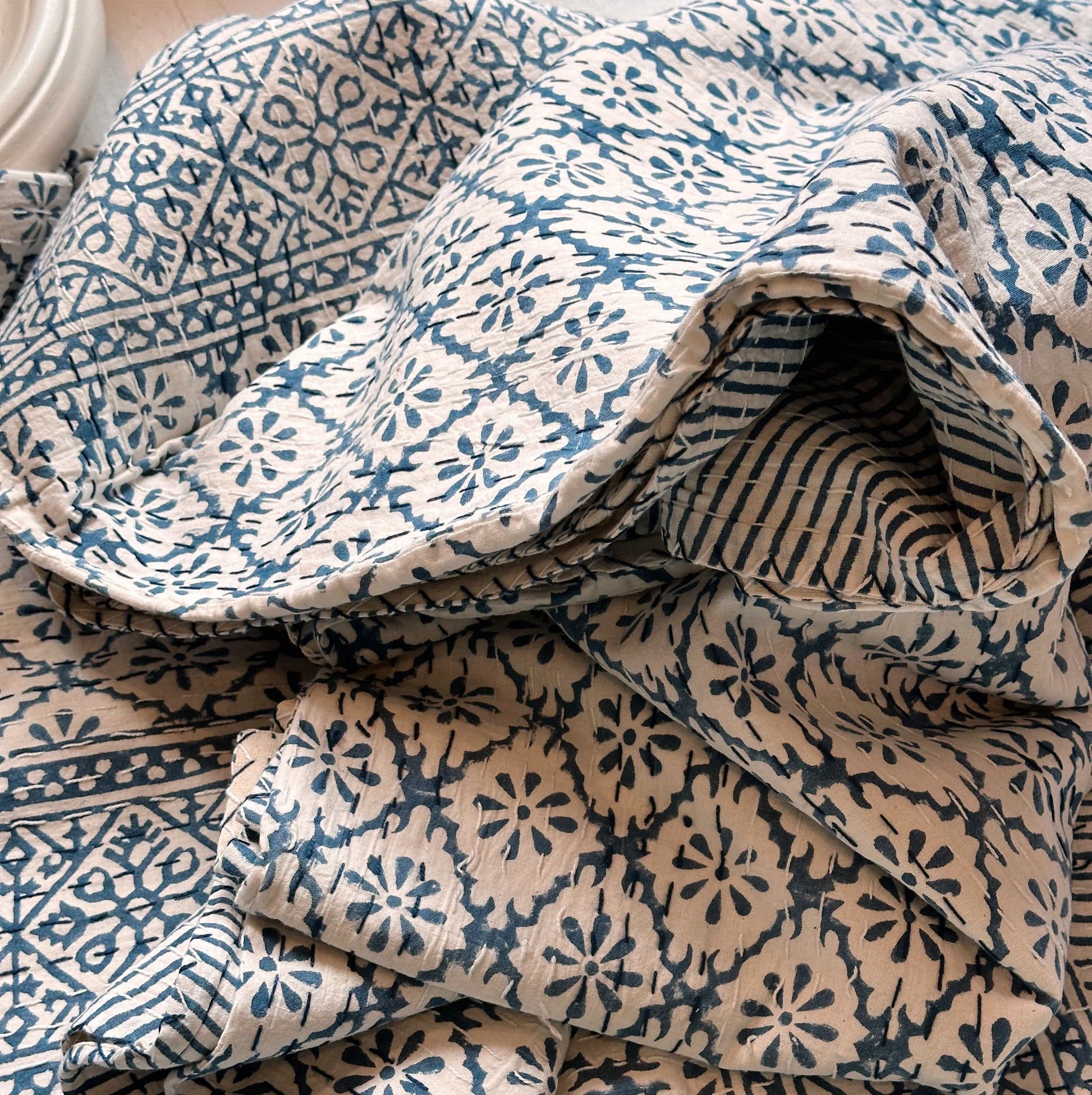 Kanthas & Kantha Quilts Kantha Quilt - Indigo Daisy 22720