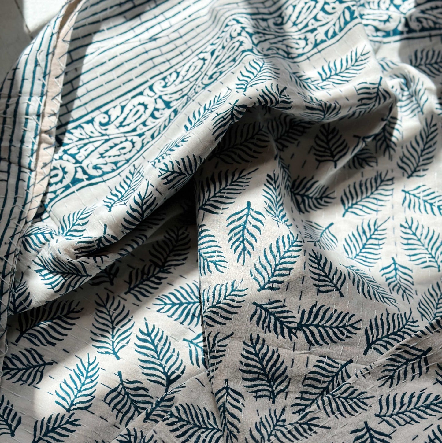 Kanthas & Kantha Quilts Kantha Quilt  - Indigo Leaf 22721