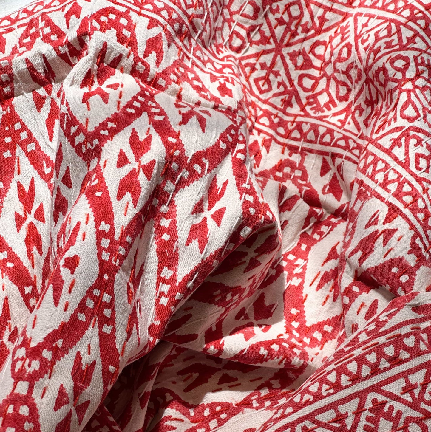 Kanthas & Kantha Quilts Kantha Quilt  - Red Diamond 22729