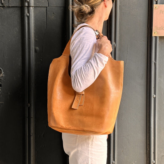 Leather Leather Buckle Bag - Tan 25151