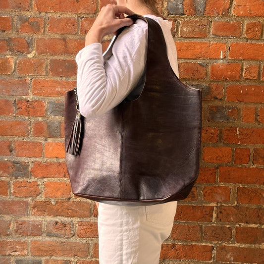 Leather Leather Slouch Bag - Dark Brown 25152