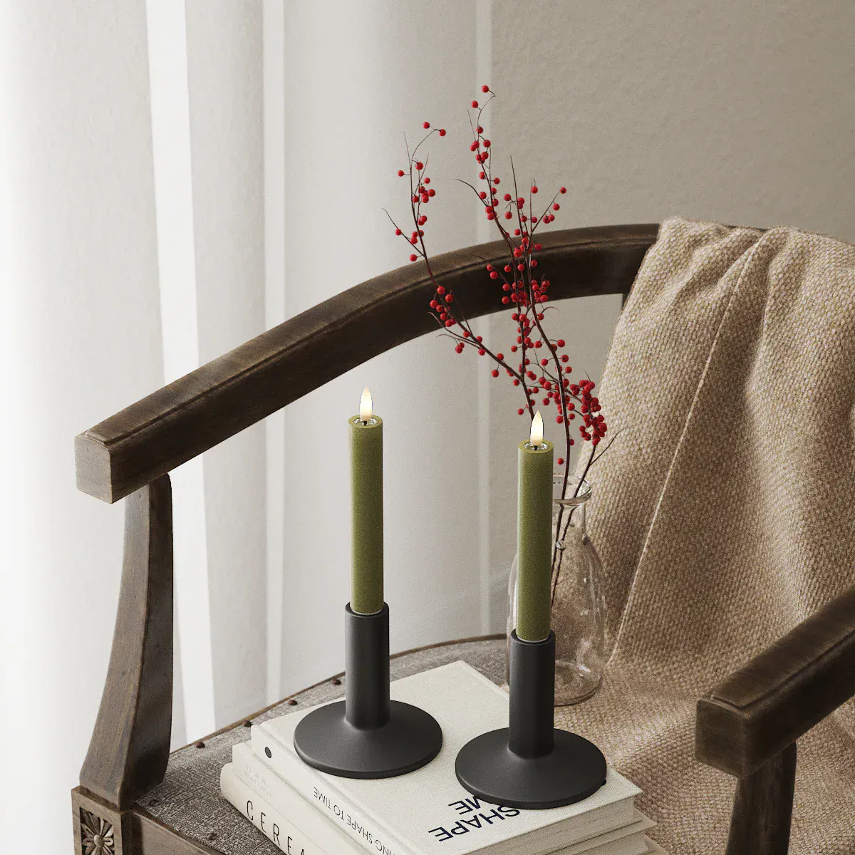 LED Candles LED Dinner Candle - 15cm - Pack of Two Olive Green 23411