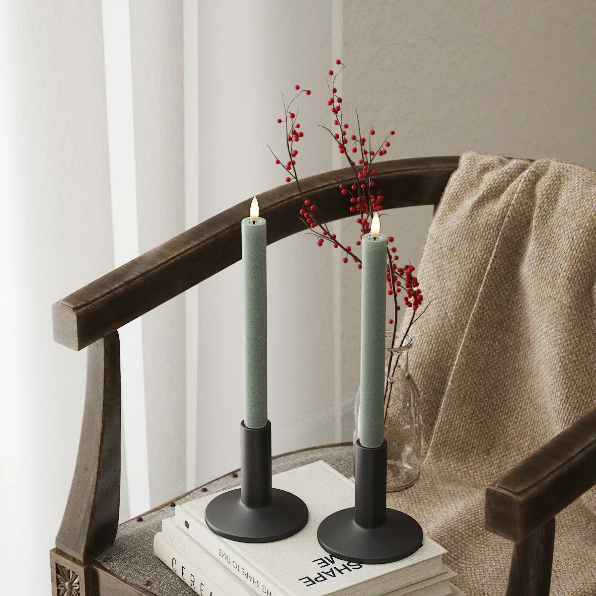 LED Candles LED Dinner Candle - 24cm - Pack of Two Sage Green 27588
