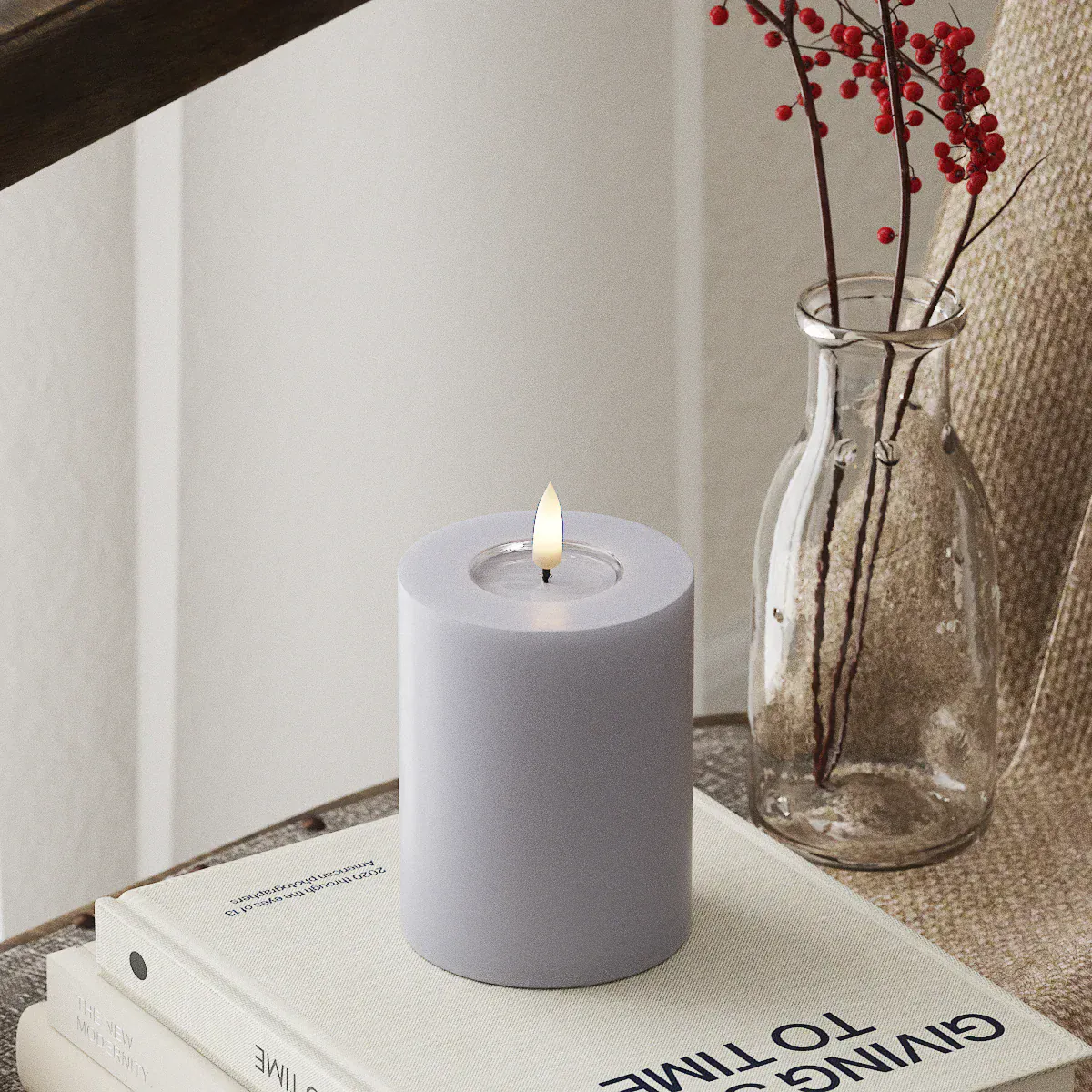 LED Candles LED Pillar Candle - Dia:7.5 cm x H: 10 cm Dusty Blue 27590