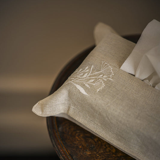 Misc Linen Embroidered Tissue Box Cover with Tissues 27424