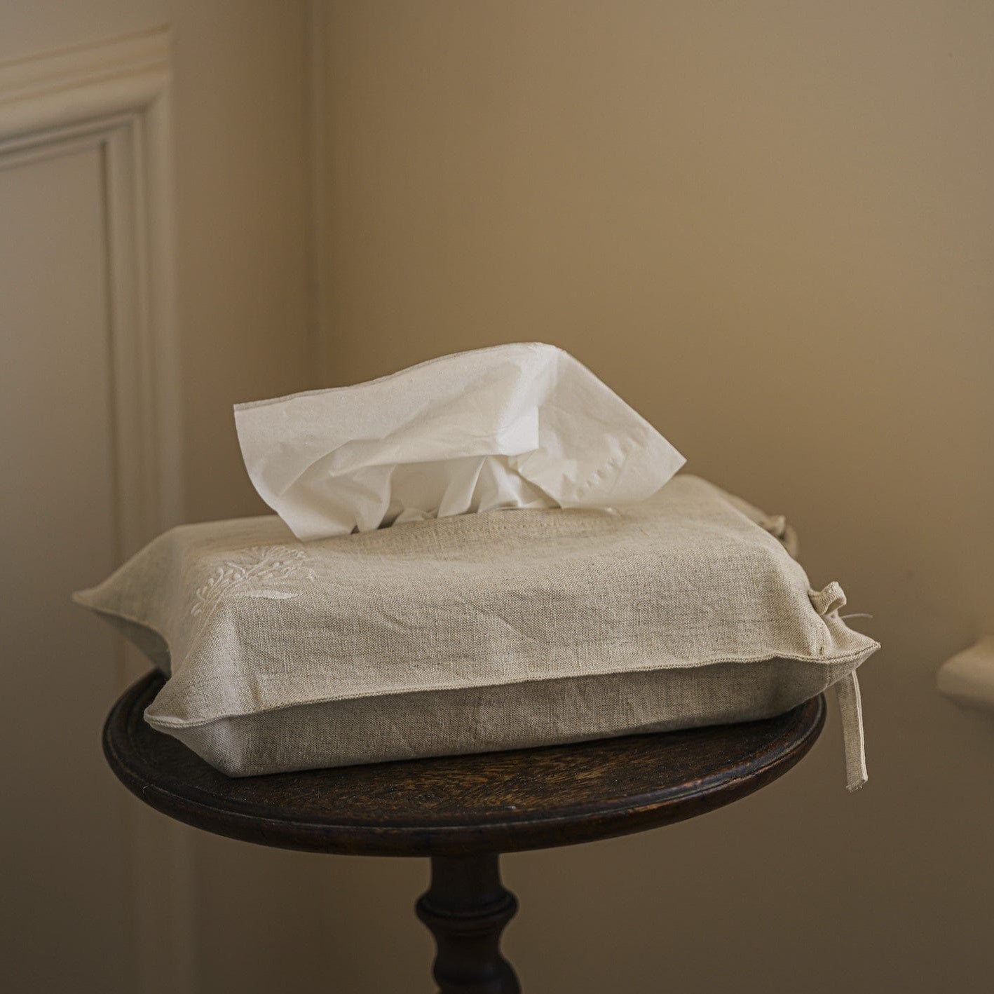 Misc Linen Embroidered Tissue Box Cover with Tissues 27424