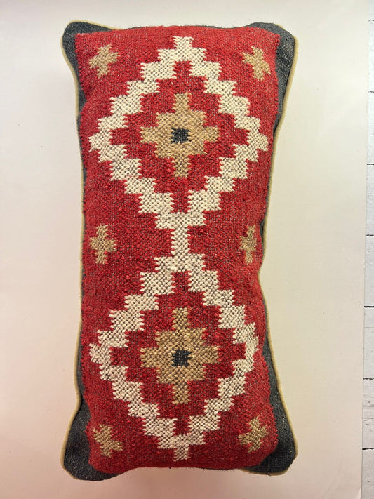 Cushions Lumbar Cushion - Handwoven Kilim/ Brick, Oatmeal & Charcoal 25744