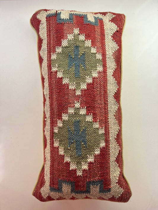 Cushions Lumbar Cushion - Handwoven Kilim/ Rust, Duck Blue & Marjoram 25743