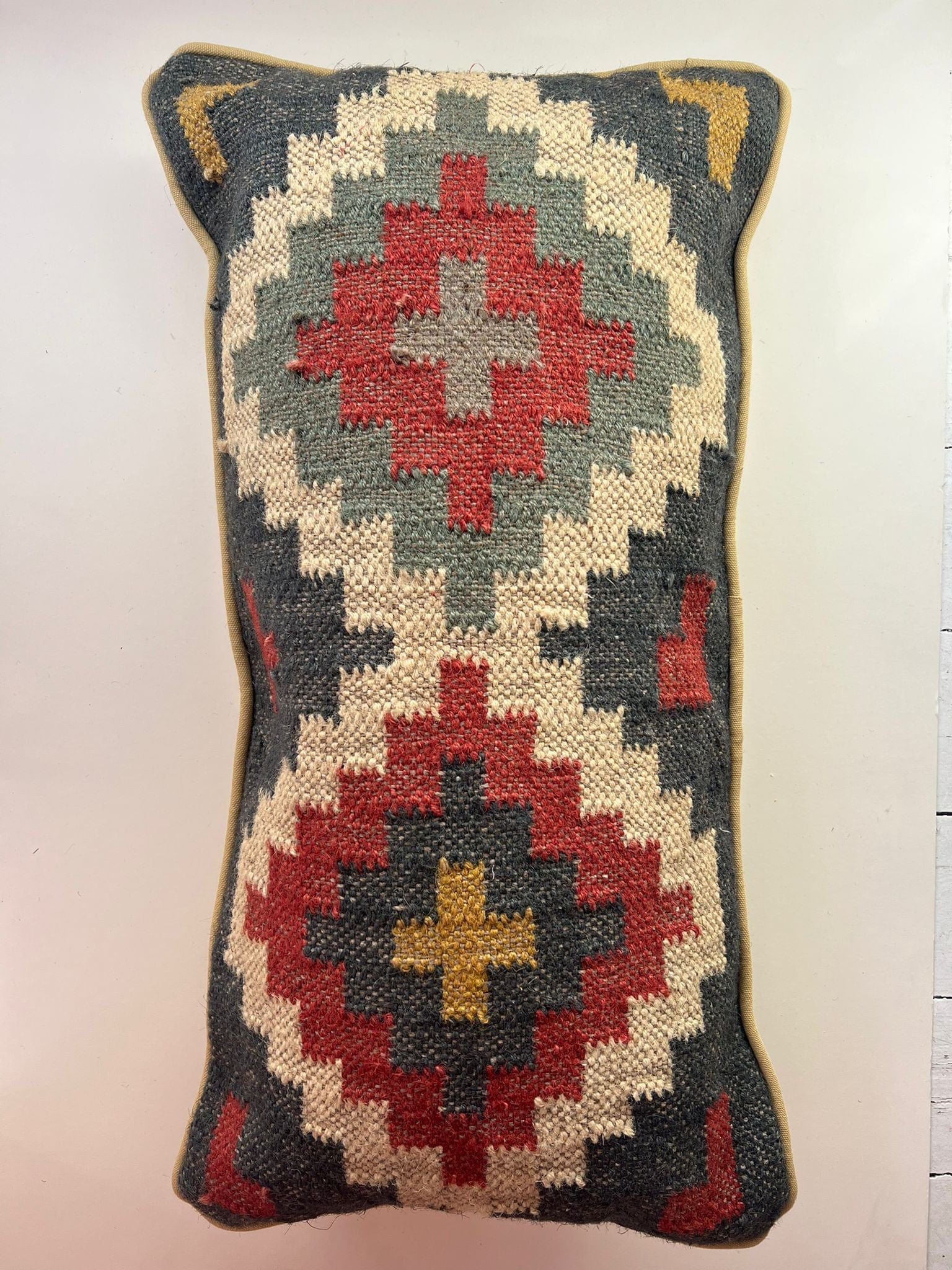 Cushions Lumbar Cushion - Handwoven Kilim/ Sand, Brick, Charcoal & Sea Foam 25742