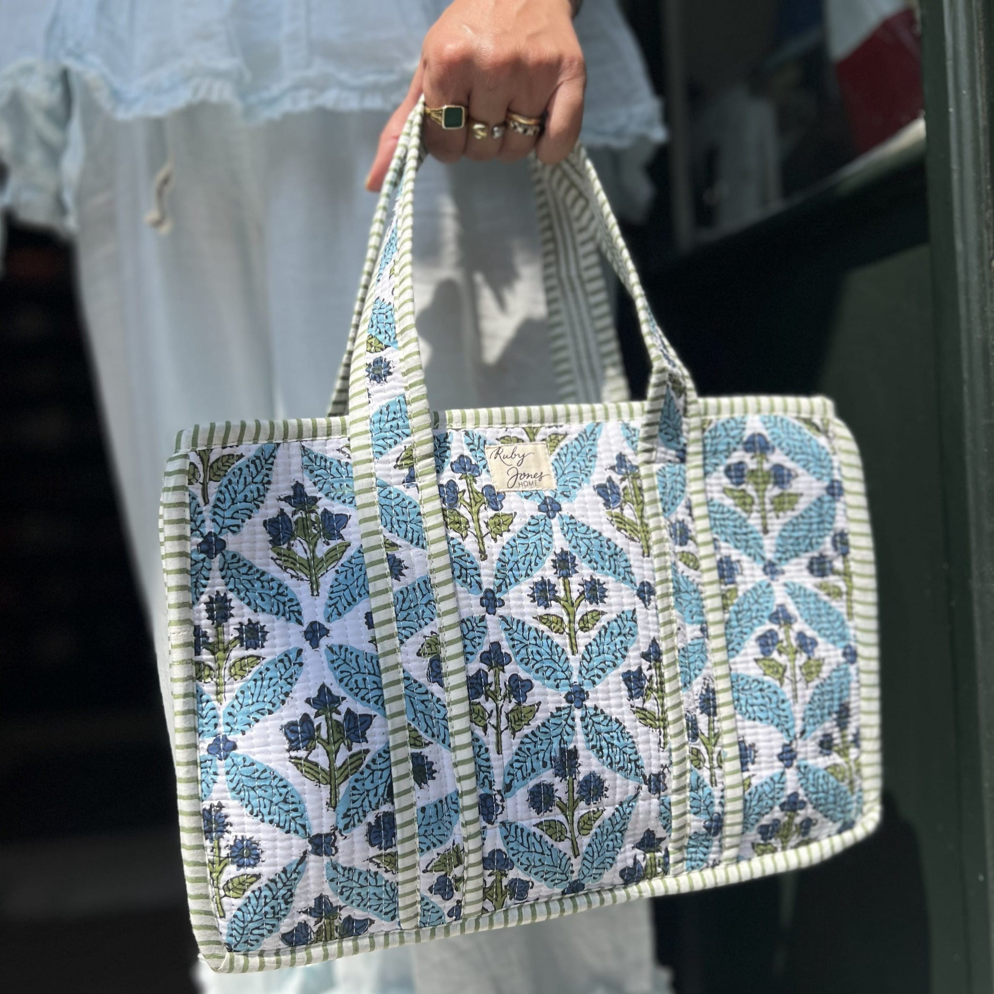 Tote Bags Mini Tote - Blue Wildflowers on Trellis 28276