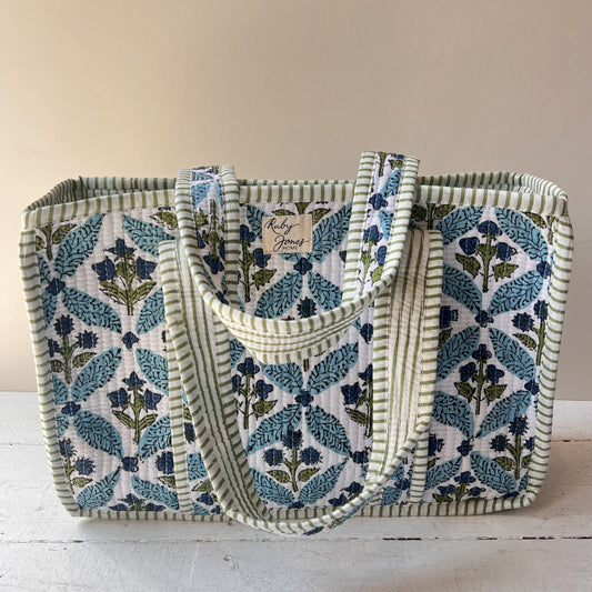 Tote Bags Mini Tote - Blue Wildflowers on Trellis 28276