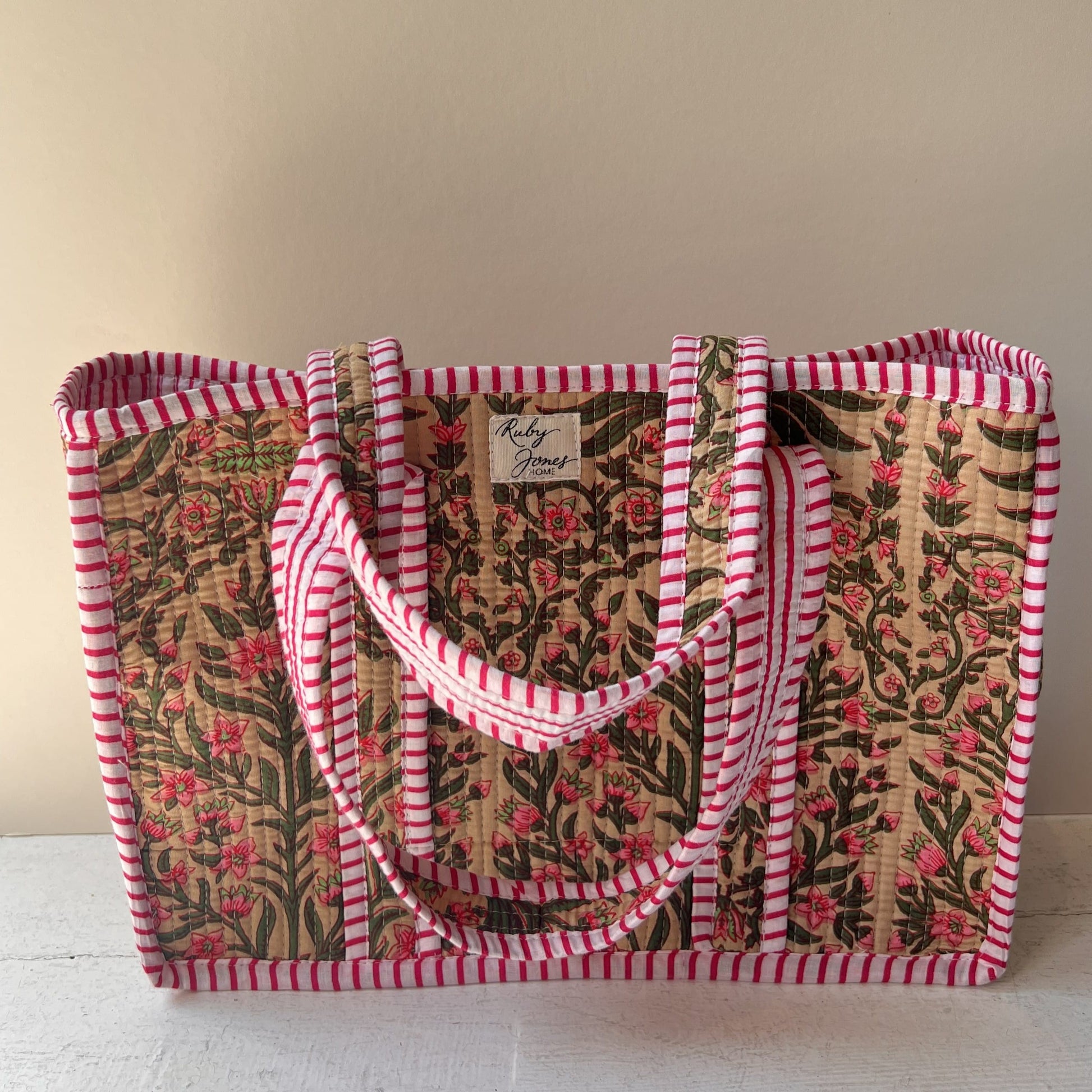 Tote Bags Mini Tote - Pink & Green Botanical on Bone 28275