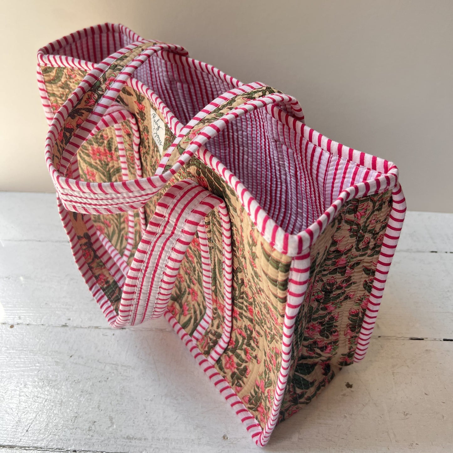 Tote Bags Mini Tote - Pink & Green Botanical on Bone 28275