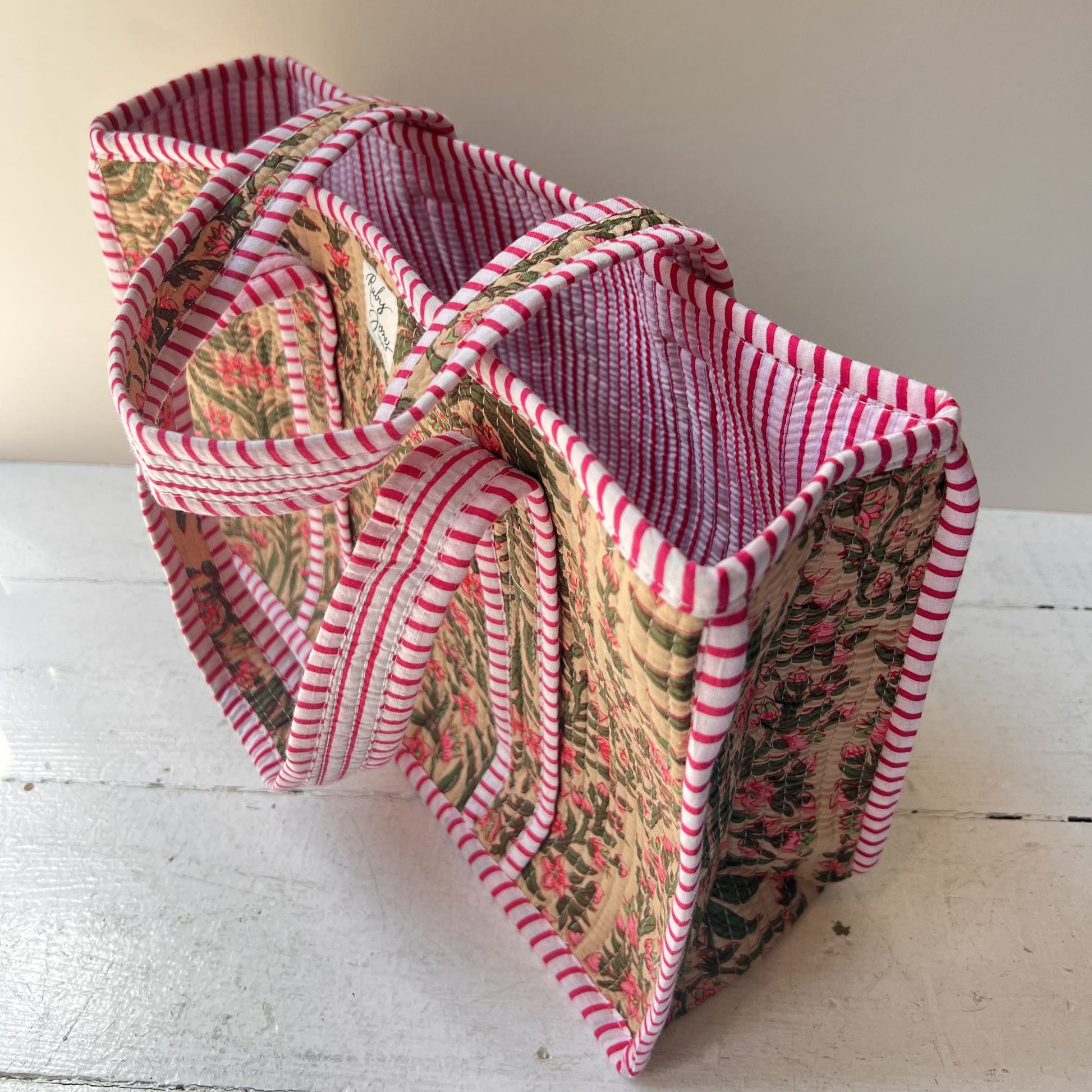 Tote Bags Mini Tote - Pink & Green Botanical on Bone 28275