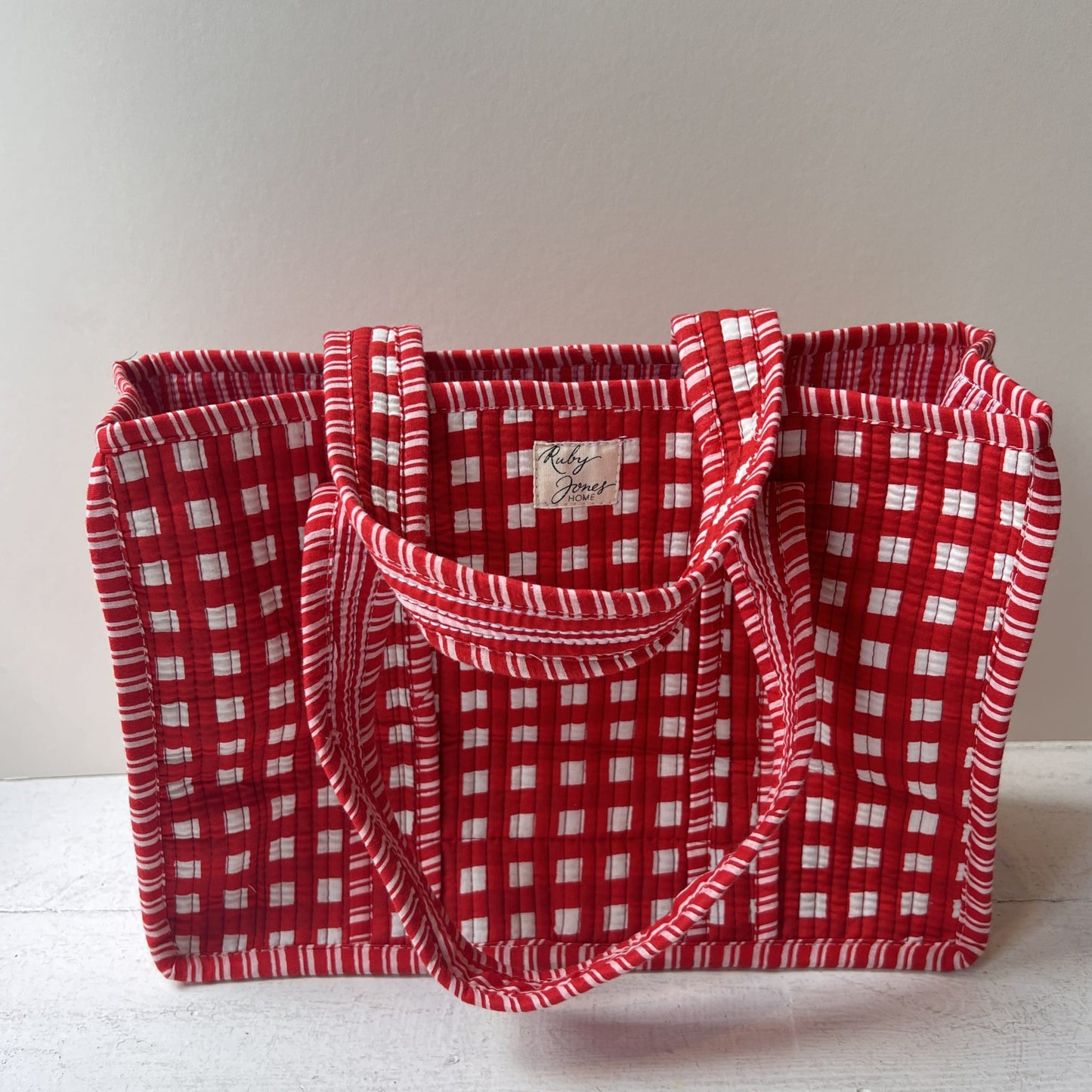 Tote Bags Mini Tote - Red Check with Red Stripe Piping 28277