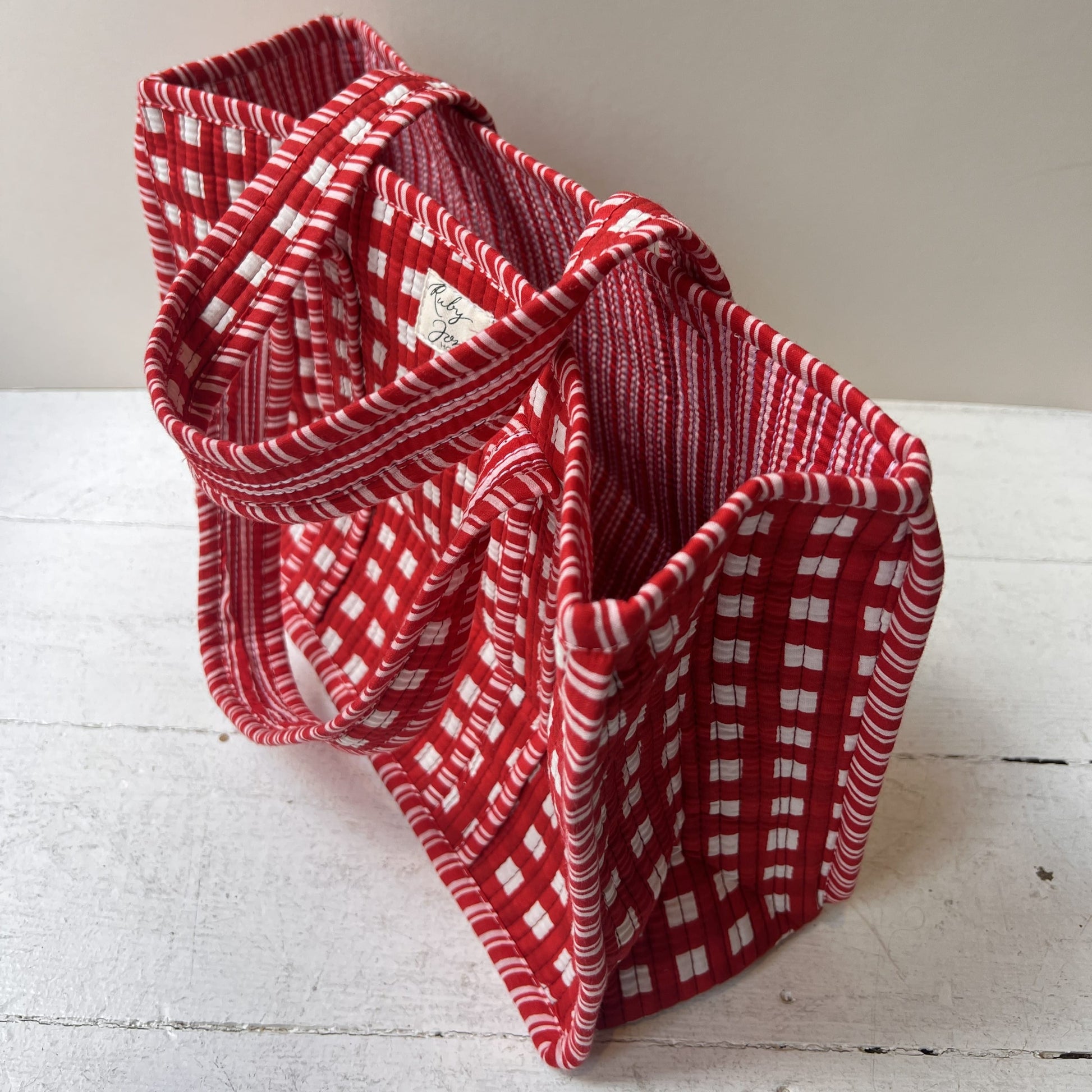 Tote Bags Mini Tote - Red Check with Red Stripe Piping 28277
