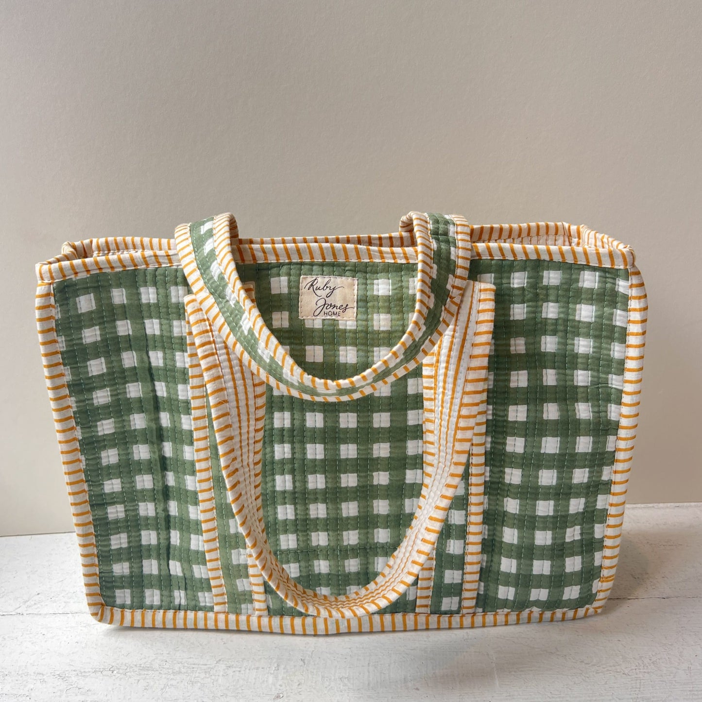 Tote Bags Mini Tote - Rosemary Check with Ochre Stripe Detail 28273