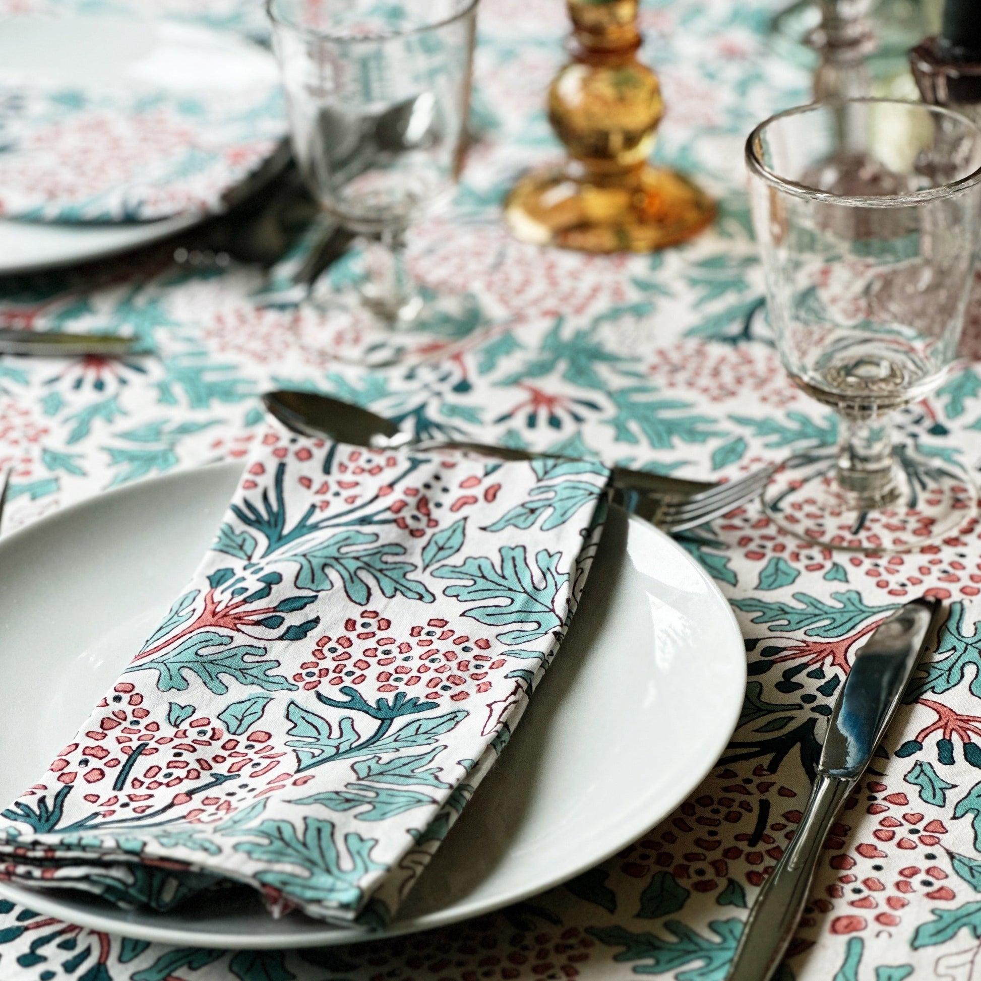 Tablecloths & Napkins Napkins - Cambridge Blue & Coral - Set of 4 21382