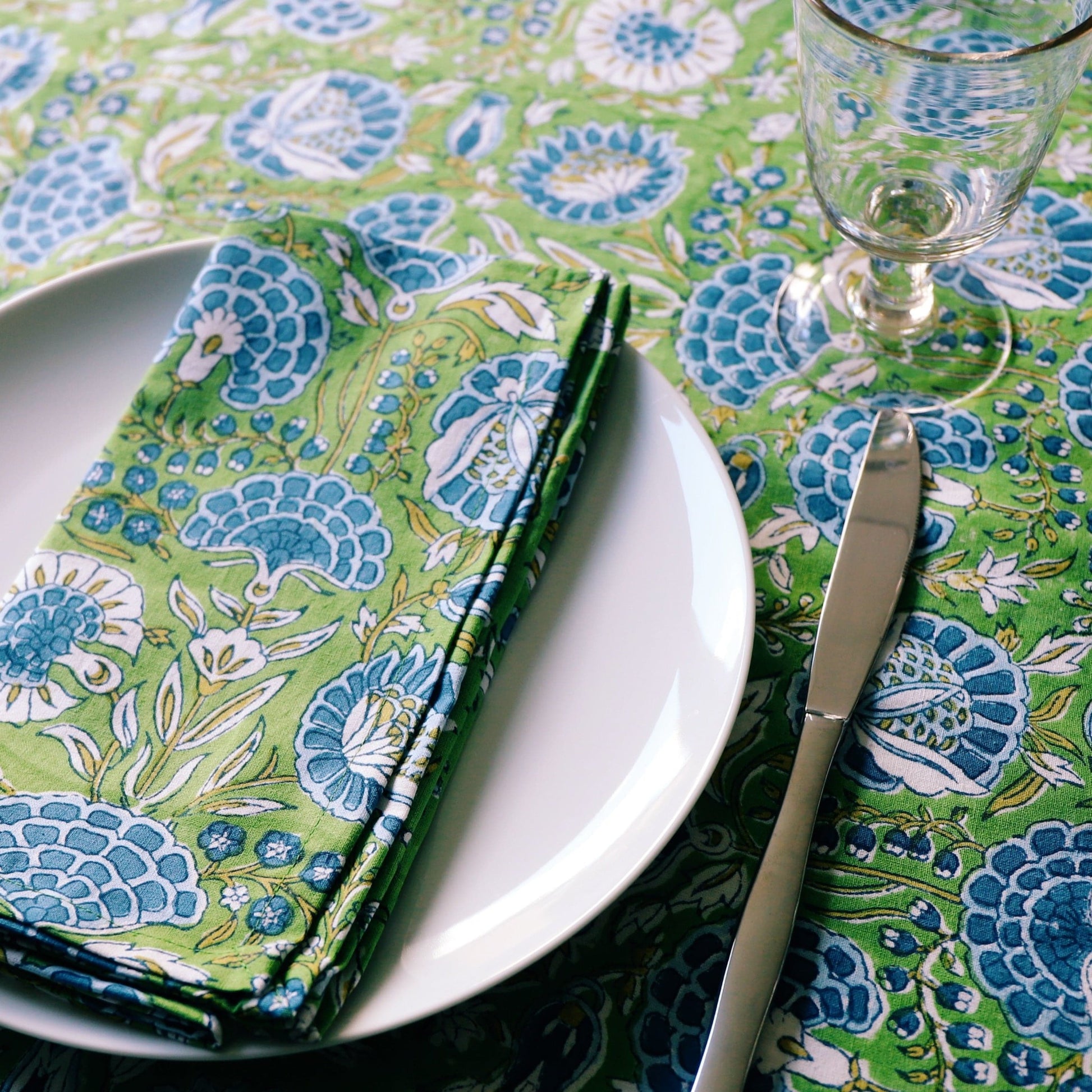 Kapoor Carpets & Textiles Table Cloths & Napkins Napkins - Green & Blue Botanical - Set of 4 20137
