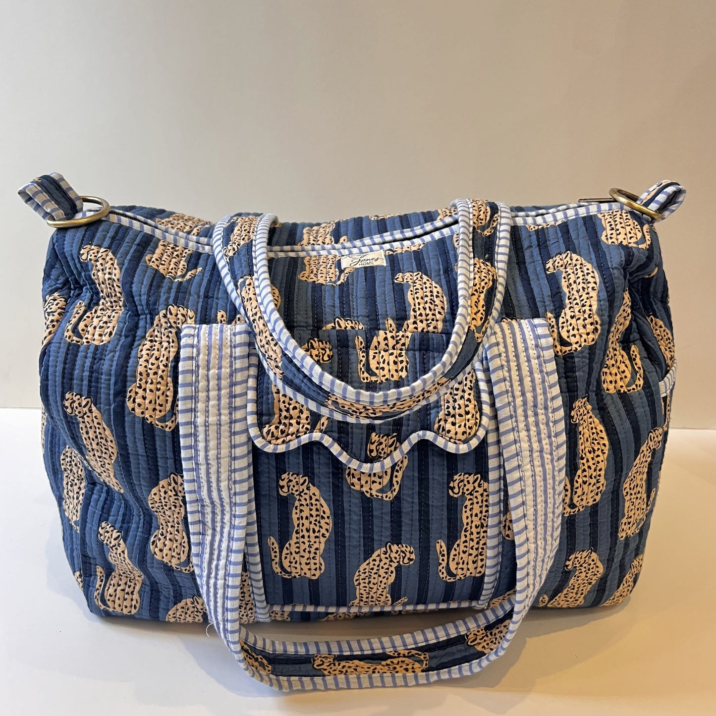 Overnighter Bags Overnighter - Cheetahs on Indigo Blue Stripe 27919