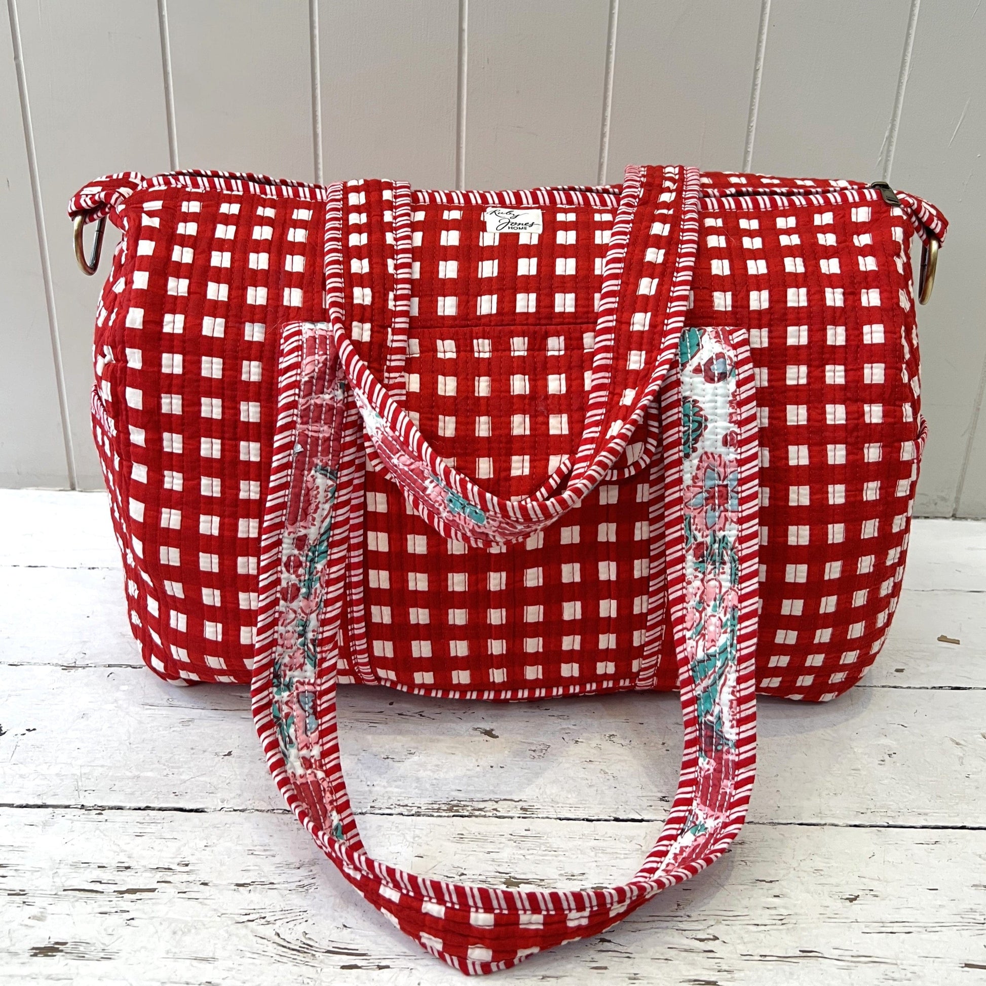 Overnighter Bags Overnighter - Red Check with Red Stripe Piping 25673