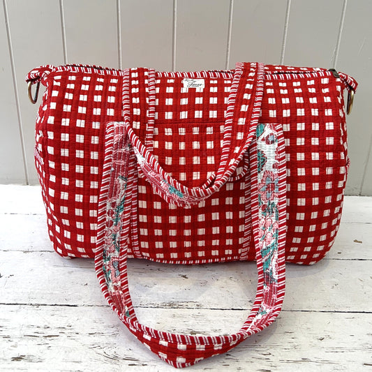 Overnighter Bags Overnighter - Red Check with Red Stripe Piping 25673