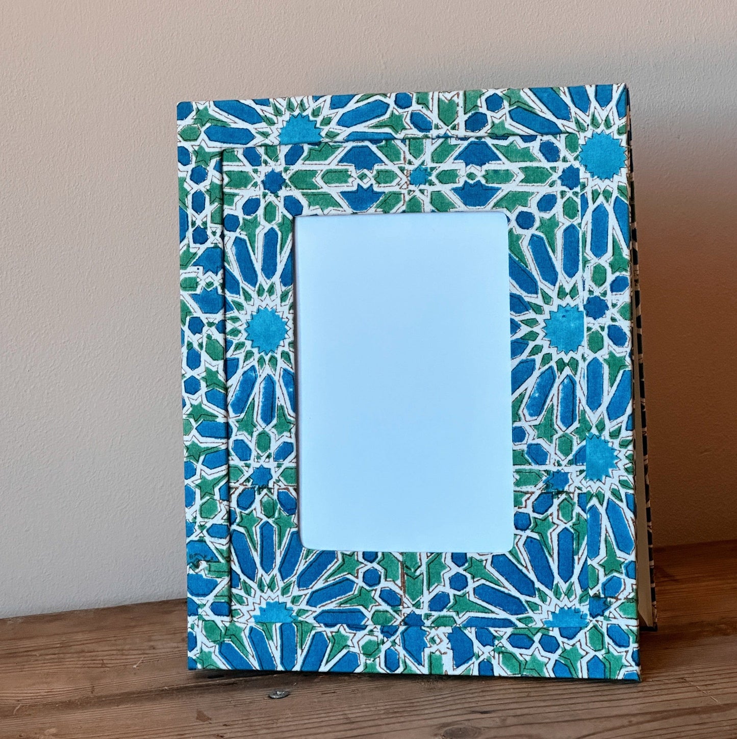 Misc Photo Frame - Handmade Block Print Blue/Green Tile 22960