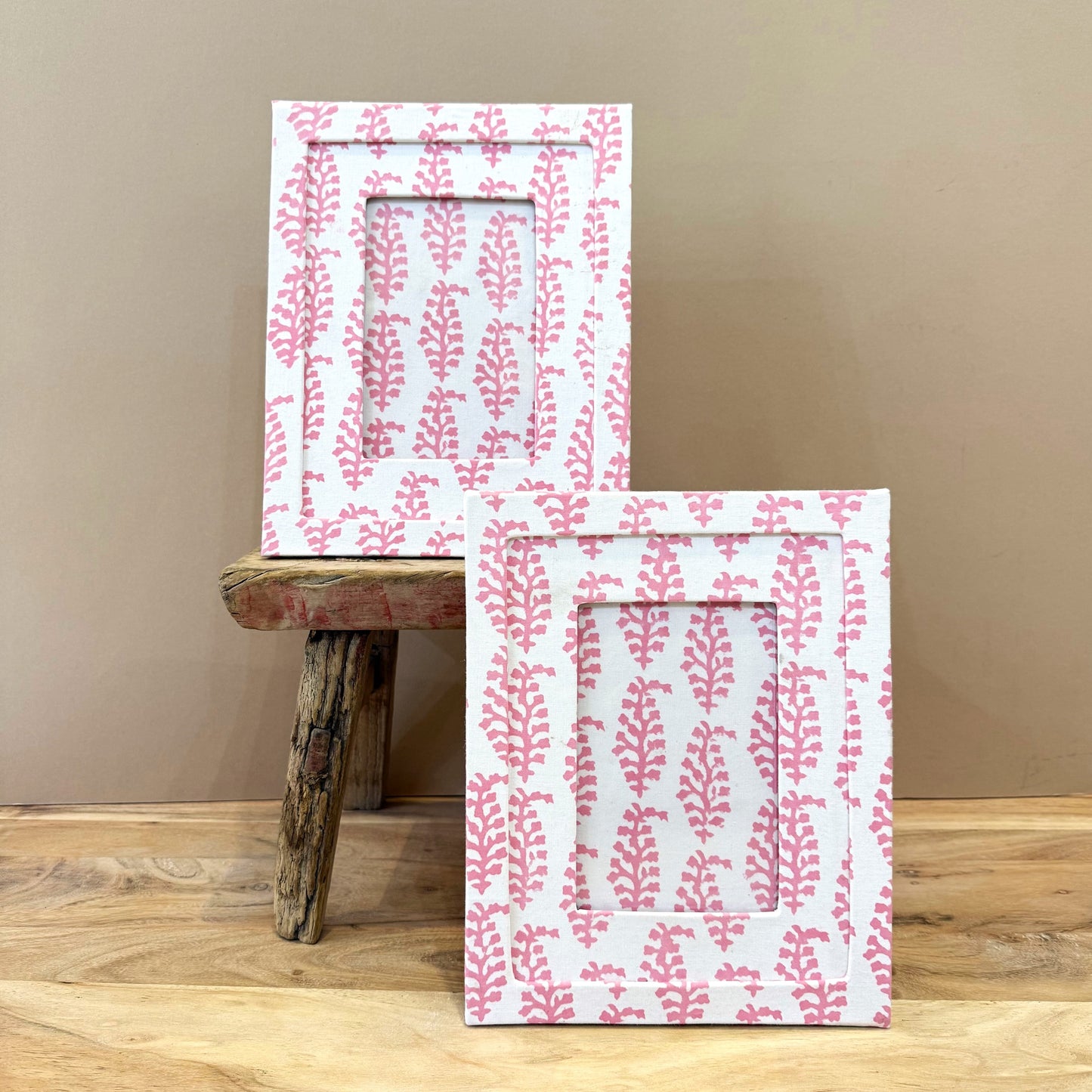 Photo Frames Photo Frame - Handmade Block Print Flamingo Pink Leaves / Portrait 27570