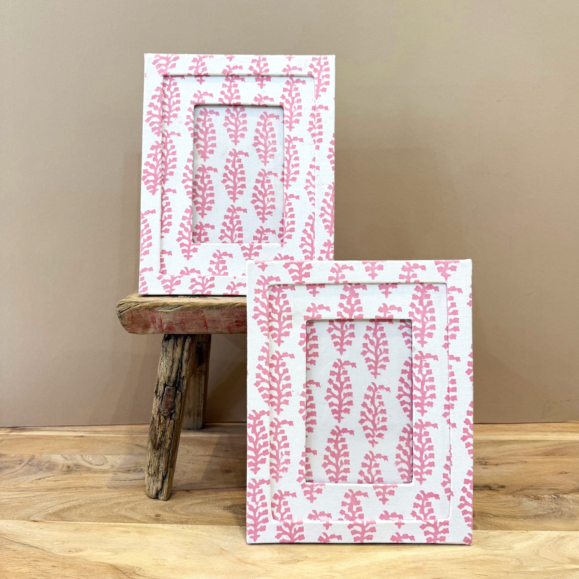 Photo Frames Photo Frame - Handmade Block Print Flamingo Pink Leaves / Portrait 27570