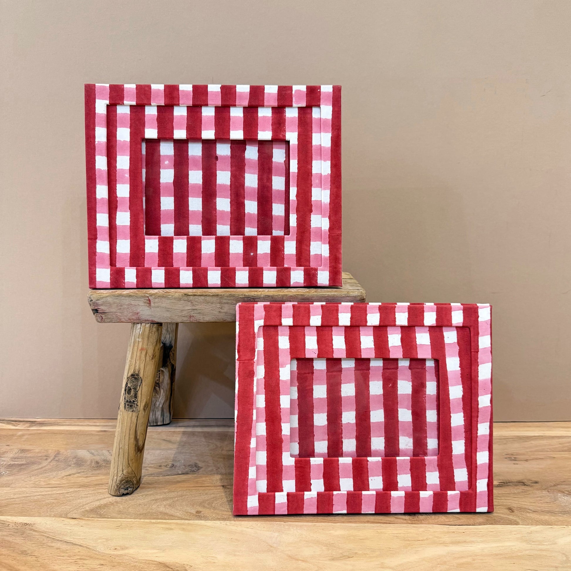 Photo Frames Photo Frame - Handmade Block Print Red/Pink Check / Portrait 22958