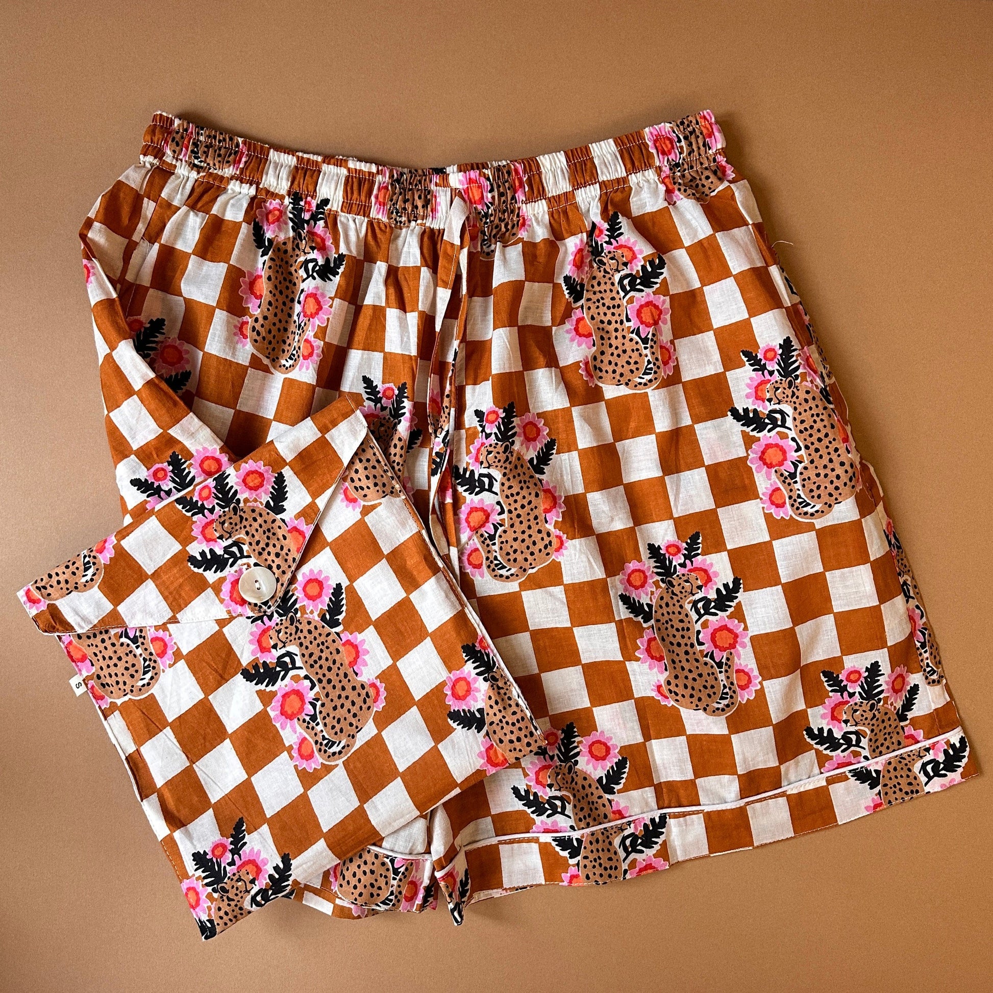 Pyjamas PJ Shorts - Cheetahs on Ginger Check