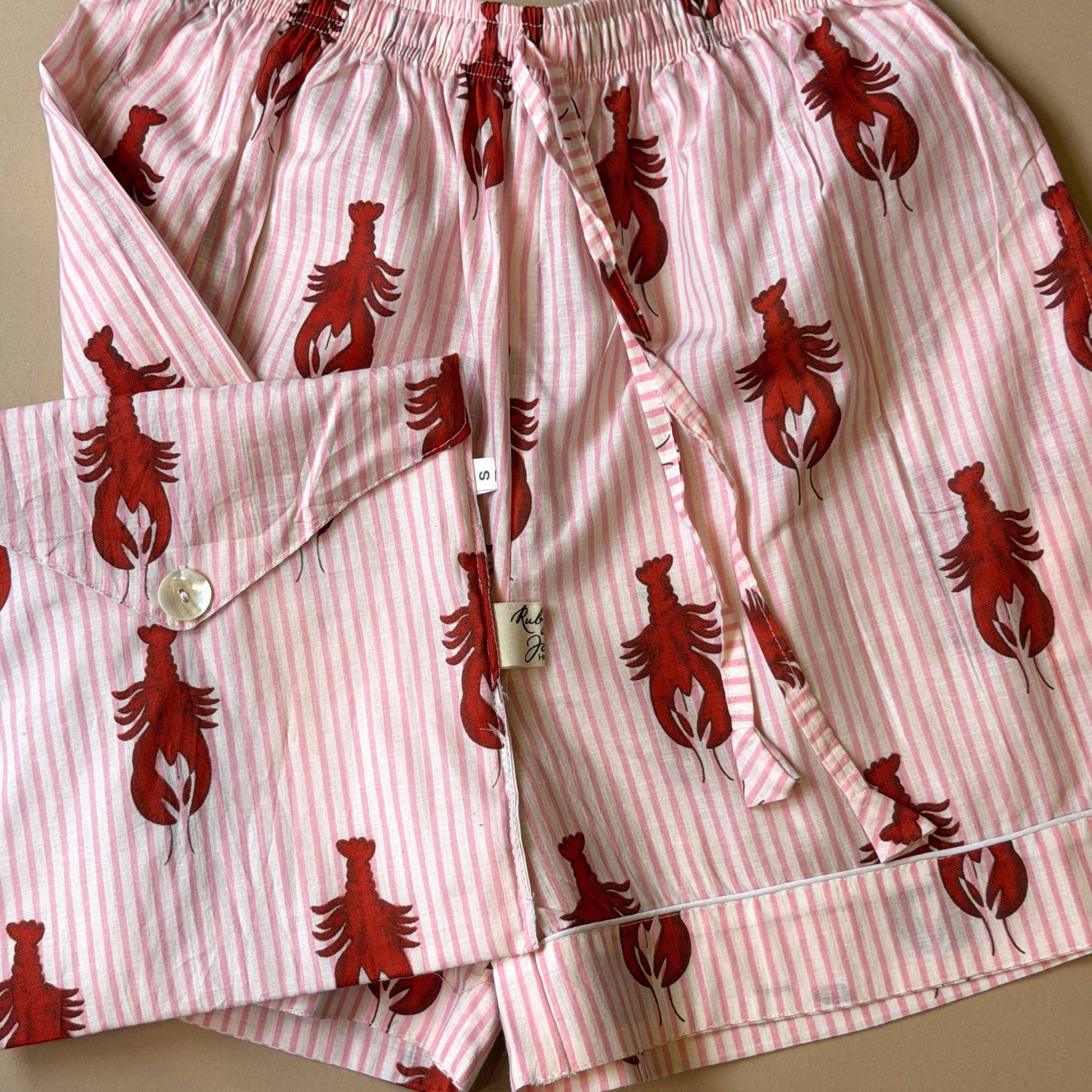 Pyjamas PJ Shorts - Lobsters on Pink Stripes Small 27818