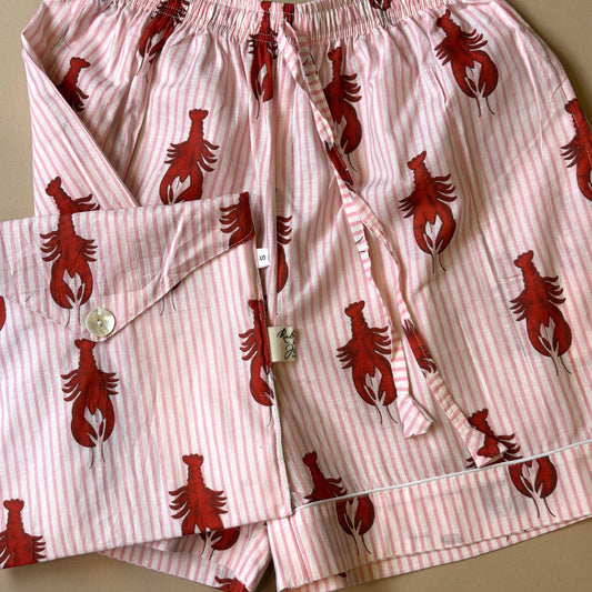 Pyjamas PJ Shorts - Lobsters on Pink Stripes Small 27818