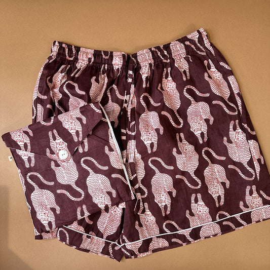 Pyjamas PJ Shorts - Red Tigers on Conker
