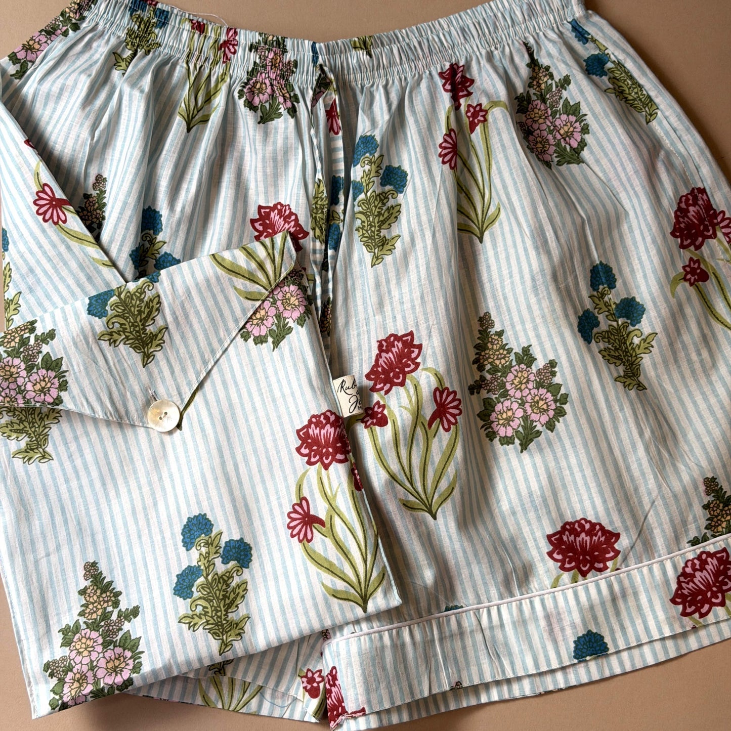 Pyjamas PJ Shorts - Wildflowers on Mint Stripe Small 27821