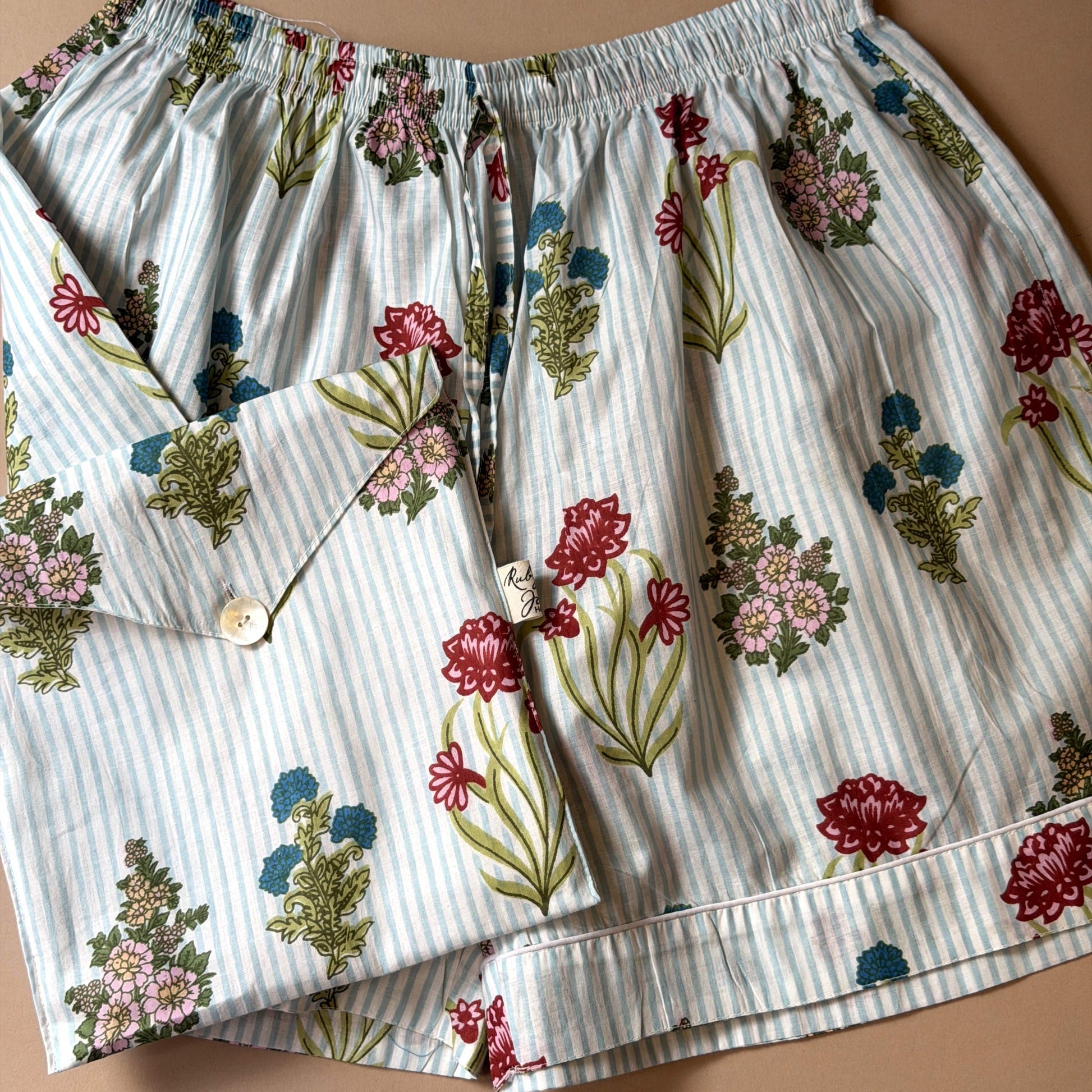 Pyjamas PJ Shorts - Wildflowers on Mint Stripe Small 27821