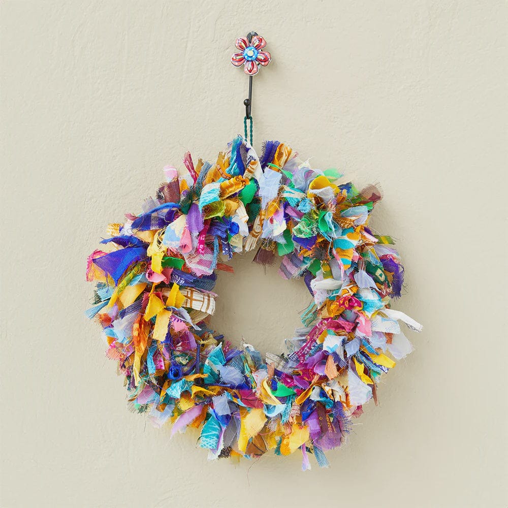 Xmas Recycled Sari Wreath - Multicoloured