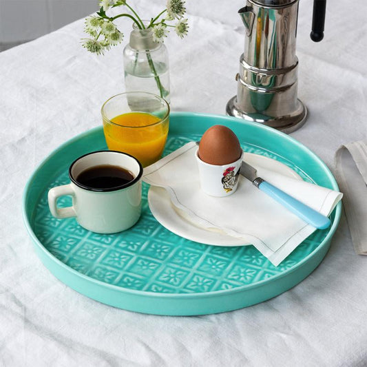 Kitchenalia Round Enamel Tray - 30cm Aqua 27282