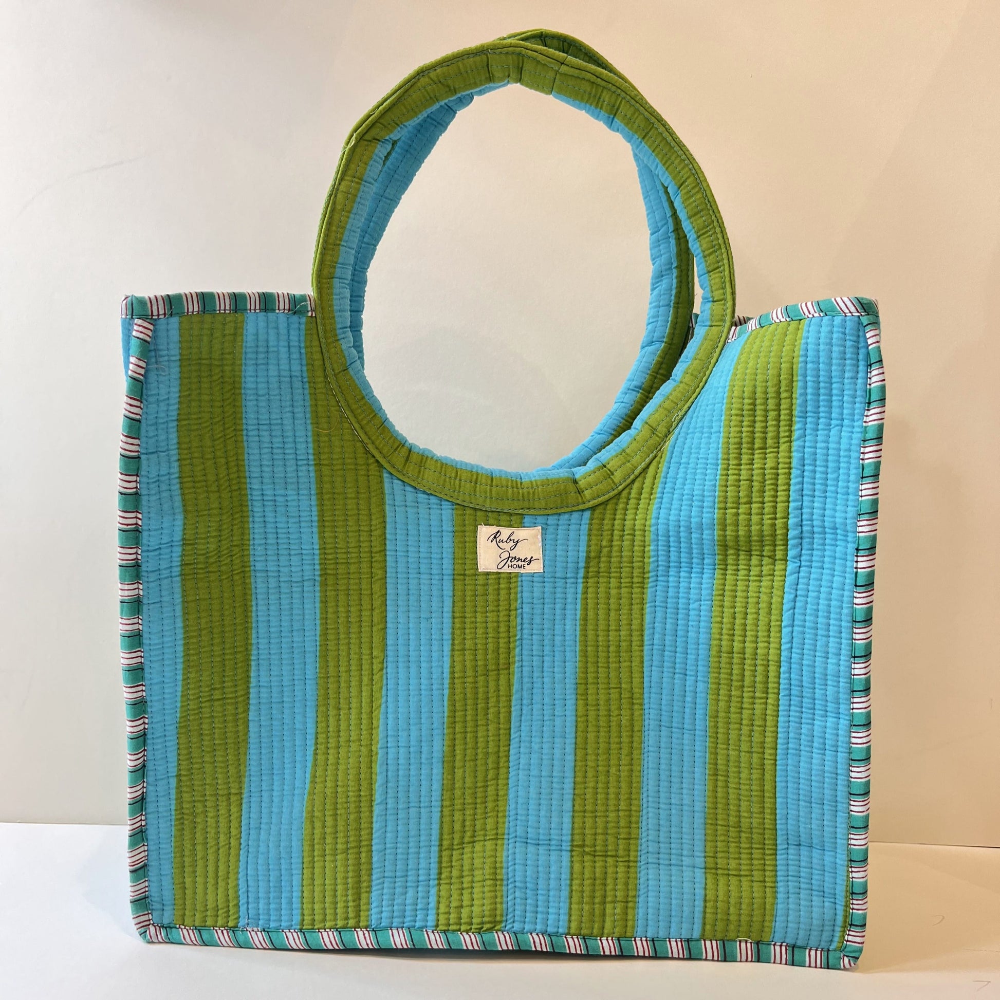 Tote Bags Round Handle Tote - Azure Deck Chair Wide Stripe 26802