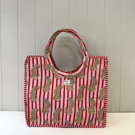 Tote Bags Round Handle Tote - Candy Stripe Cheetahs 25824