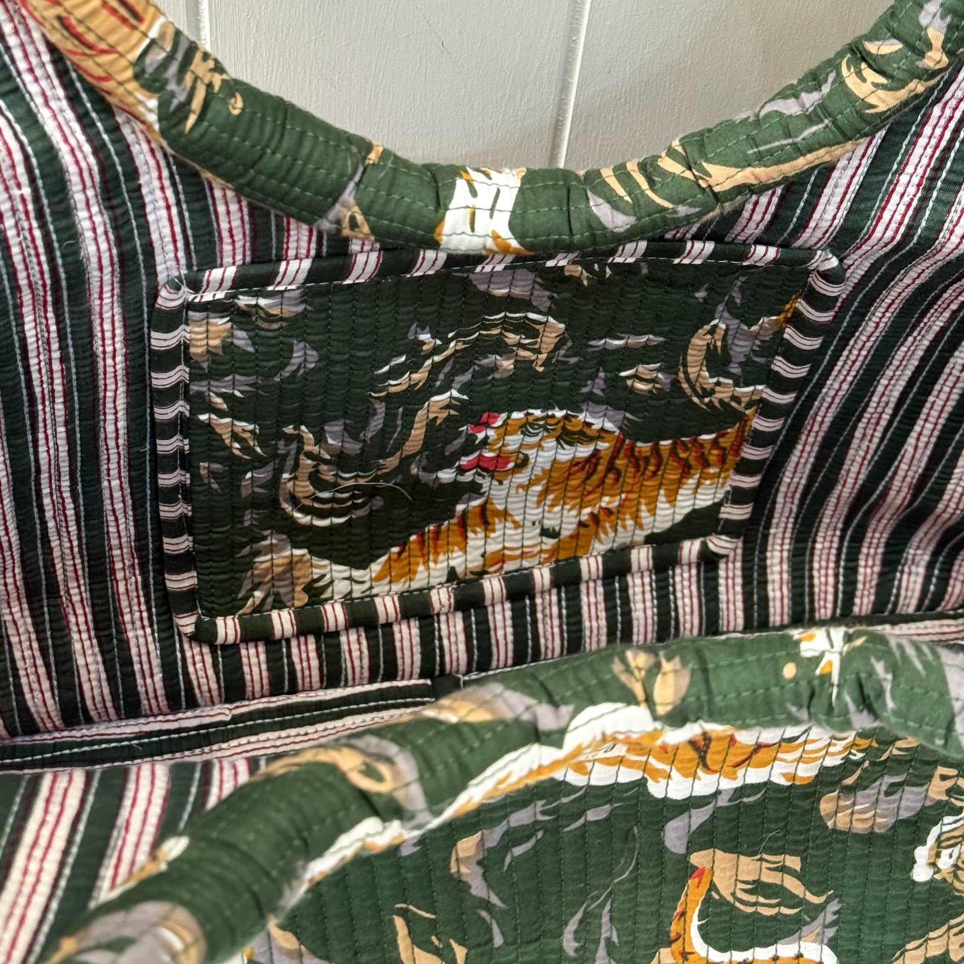 Tote Bags Round-Handle Tote - Gold Tigers on Forest Green 25422