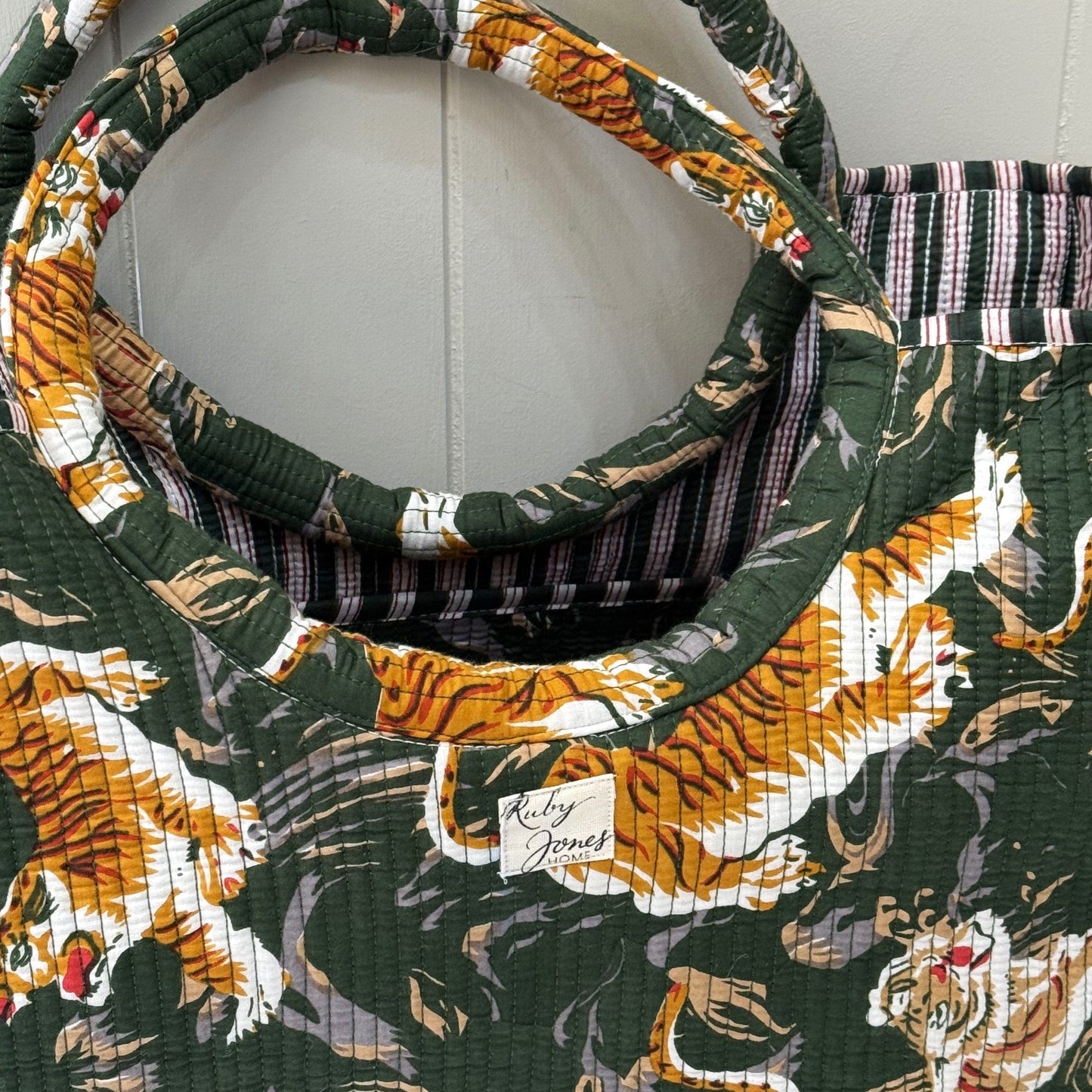 Tote Bags Round-Handle Tote - Gold Tigers on Forest Green 25422
