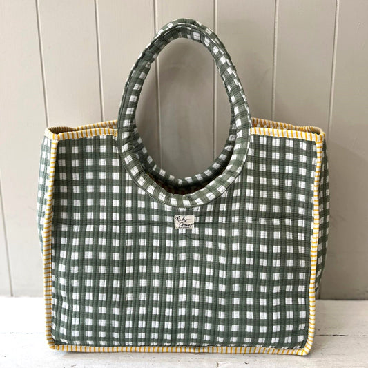 Tote Bags Round-Handle Tote - Sage Check 25661