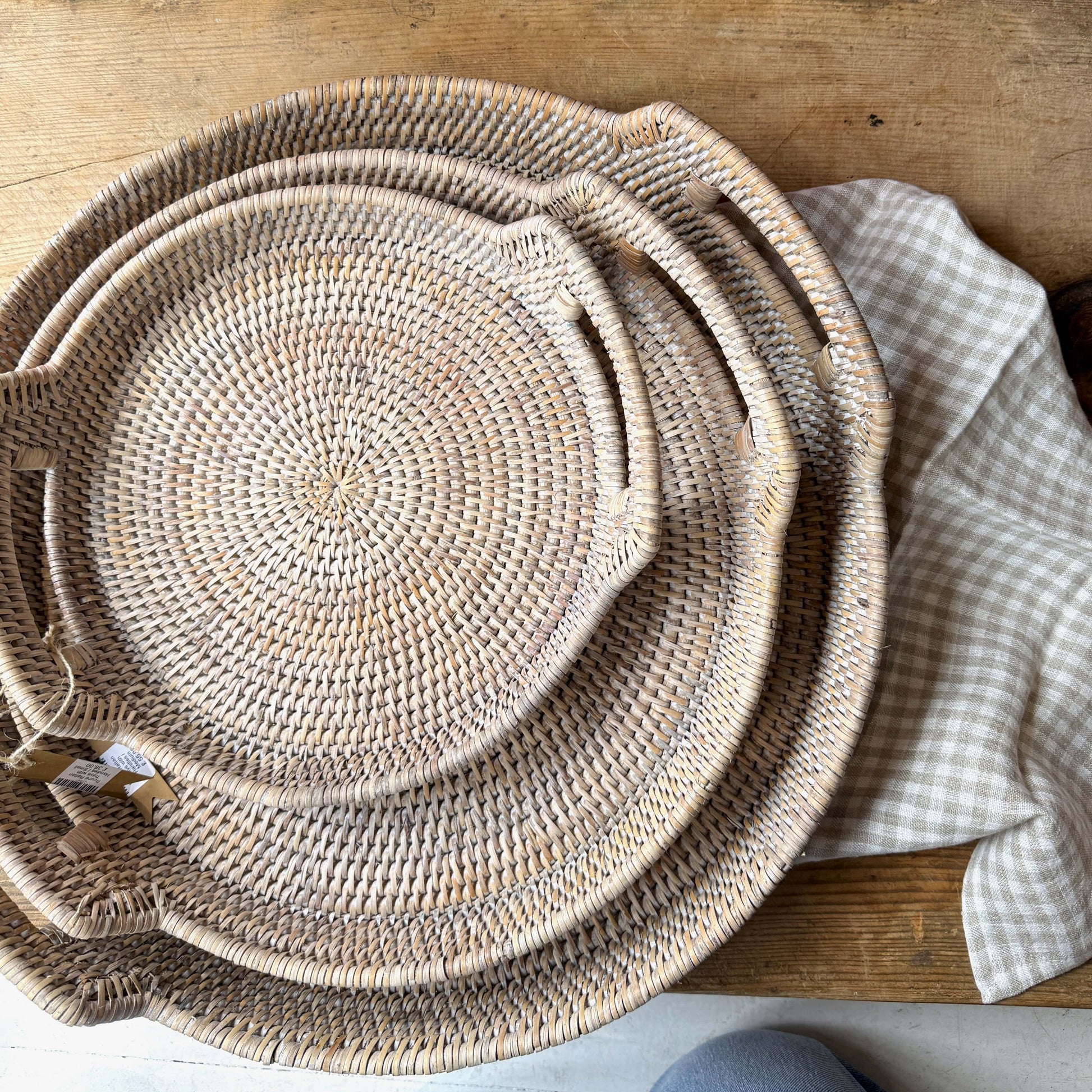 Kitchenalia Round Rattan Trays with Handles - 30-48cm