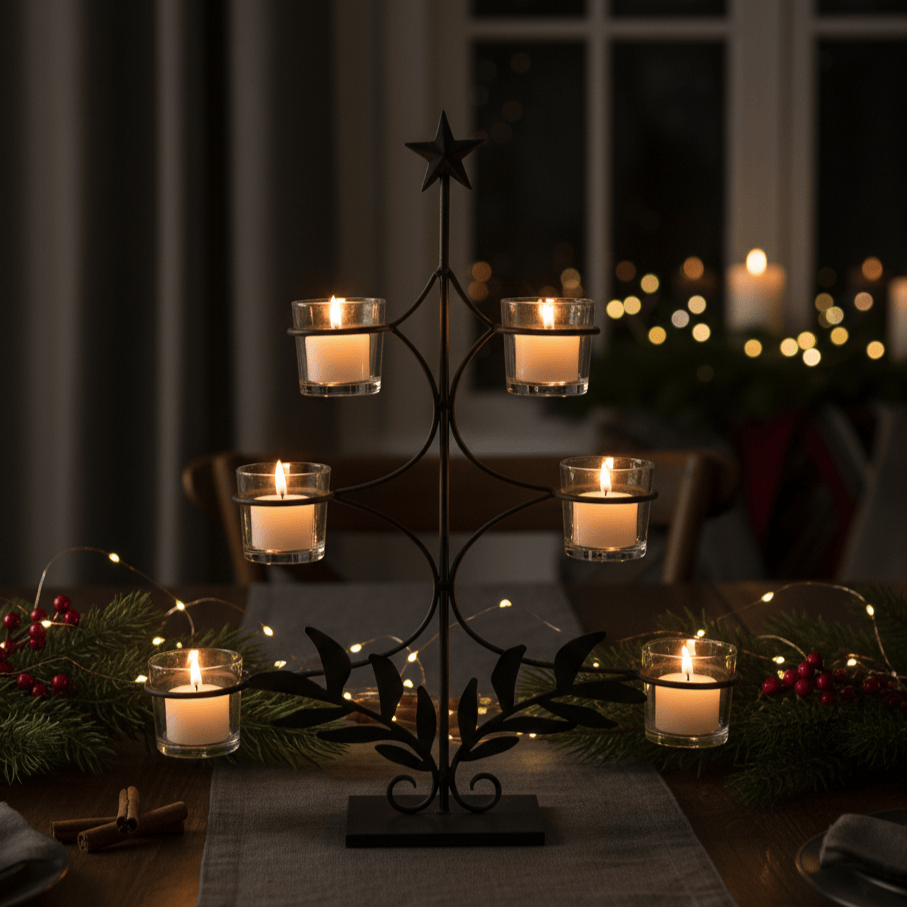 Candles Rustic Christmas Tree / Six Clear Votives 26186