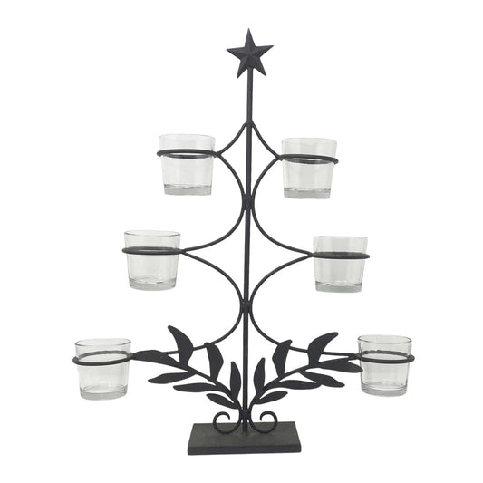Candles Rustic Christmas Tree / Six Clear Votives 26186