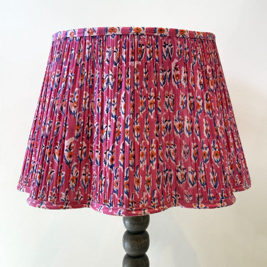 Empire Scalloped Lampshade - Blue & Orange Posy on Hot Pink