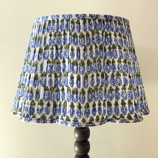Empire Scalloped Lampshade - Bluebells & Green Leaves on White