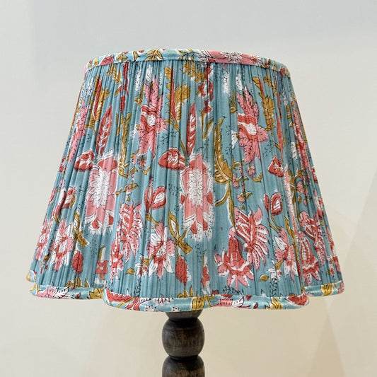 Empire Scalloped Lampshade - Blush Pink Flowers on Aqua